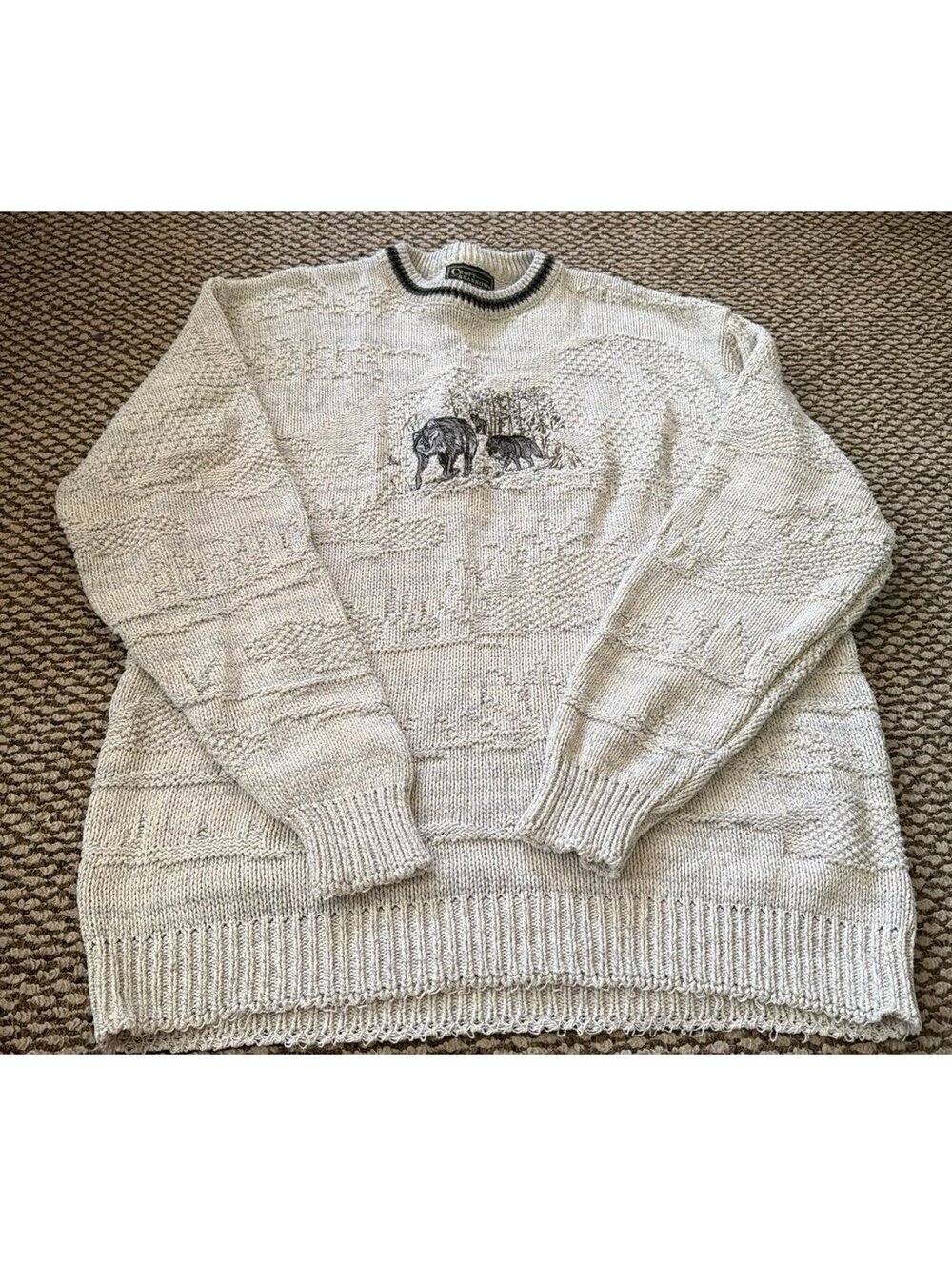 Croft and Borrow Men’s XL Tall Embroidered Wolves Knit Crew Neck Vintage 90’s